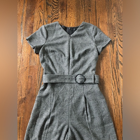 Club Monaco Women’s 00 Black/Gray Tweed Textured Hidden Zipper Cropped Jumpsuit - Picture 5 of 15